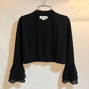Calvin Klein Ruffle Bell Sleeve Open Front Cardigan Black S